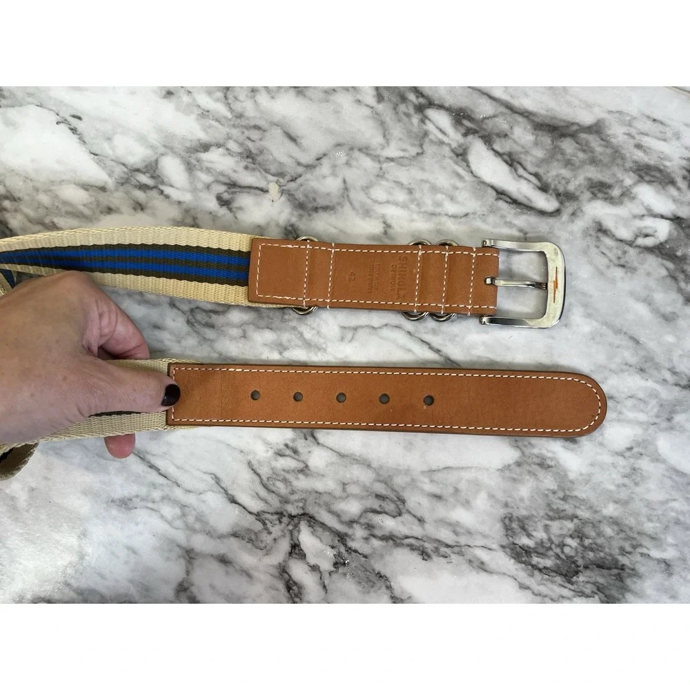 Shinola Detroit Brown Leather And Striped Woven Belt Sz 42 Men's Made In USA